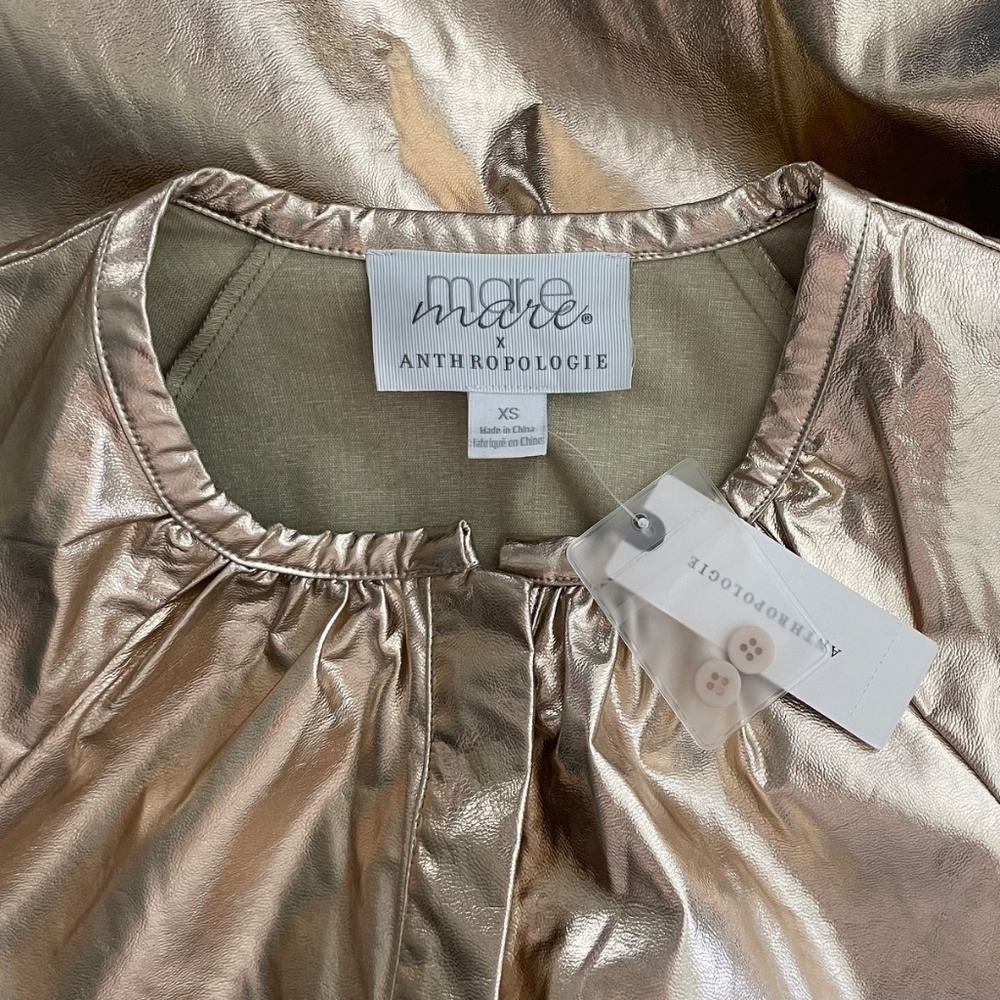 NWT!! Anthropologie MARE MARE Shine Faux‎ Leather Shirt Dress Pearl Metallic XS - Picture 12 of 15